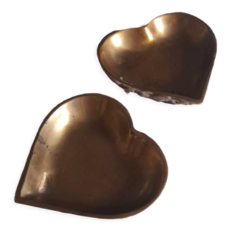 Duo of pocket trays, brass heart, vintage