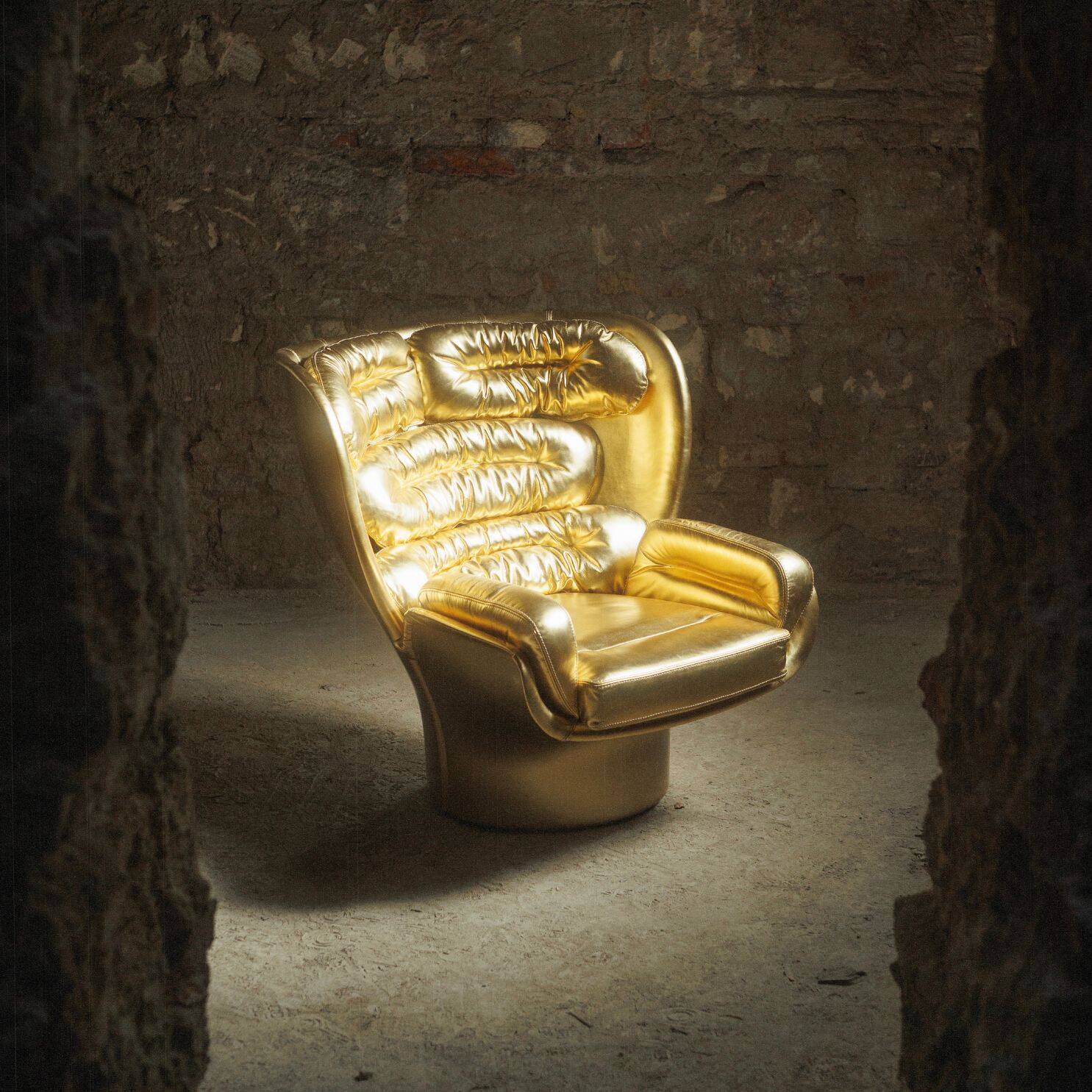 Limited Edition Golden Elda Chair by Joe Colombo for Longhi Italy no. 8/20