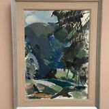 Original Mid Century Swedish Oil On Canvas – “Abstract Forest” By Gustav‑Adolf Johansson – Vintage & Framed – 62 × 48 Cm (24.4" × 18.9")
