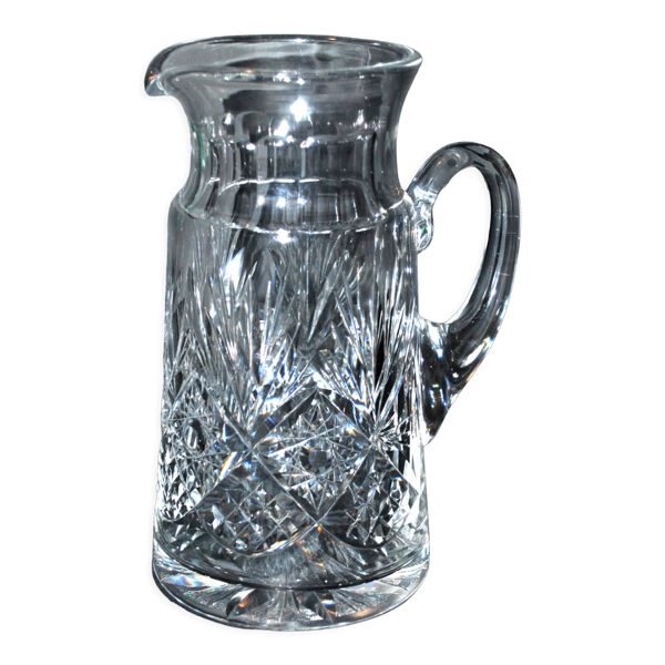 Pichet cannette ancienne en cristal richement taillé - palmette et étoile