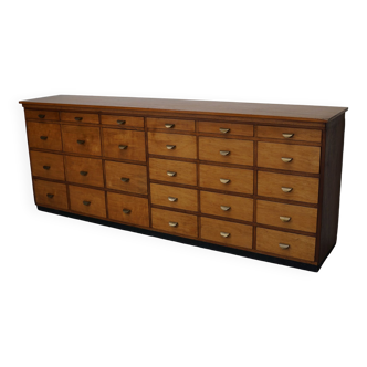 Dutch Industrial Beech Apothecary Cabinet, Mid-20th Century