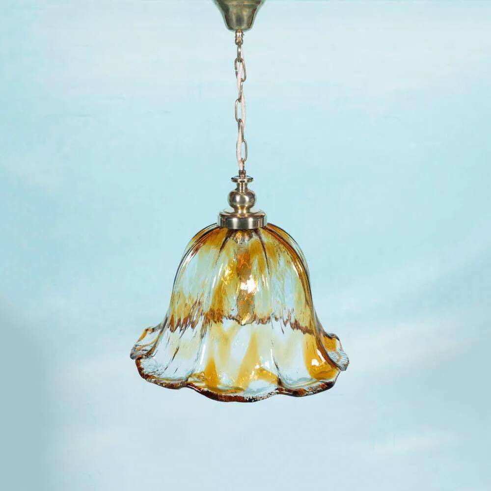 Suspension Murano ambre vintage Honsel, lampe en verre italienne