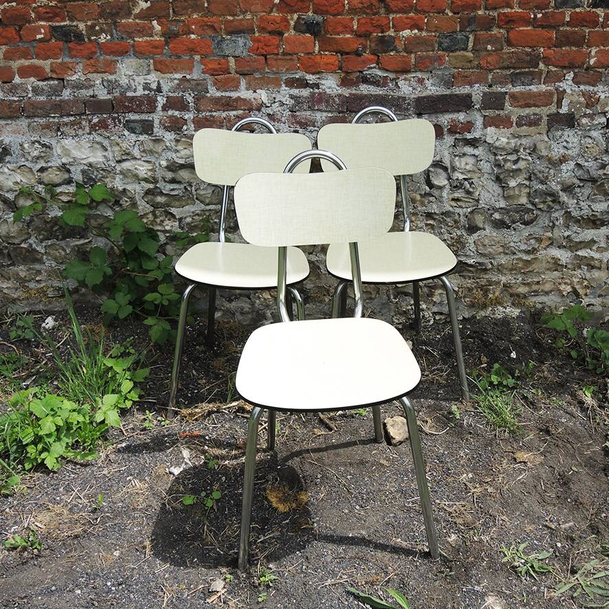 3 old yellow formica chairs
