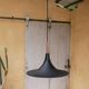 Vintage tulip hanging lamp in black metal and copper