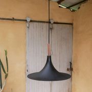 Vintage tulip hanging lamp in black metal and copper