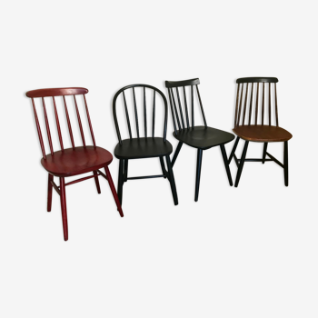 Set de 4 chaises dépareillées vintage design scandinave pieds compas