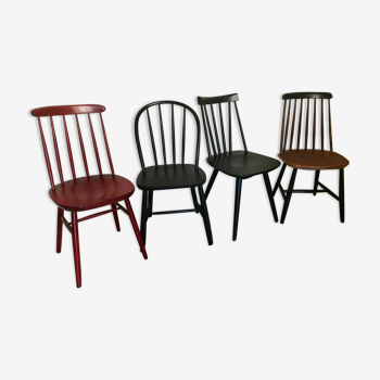 Set of 4 mismatched chairs vintage Scandinavian design compass feet
