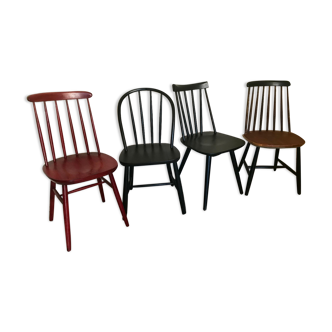 Set of 4 mismatched chairs vintage Scandinavian design compass feet