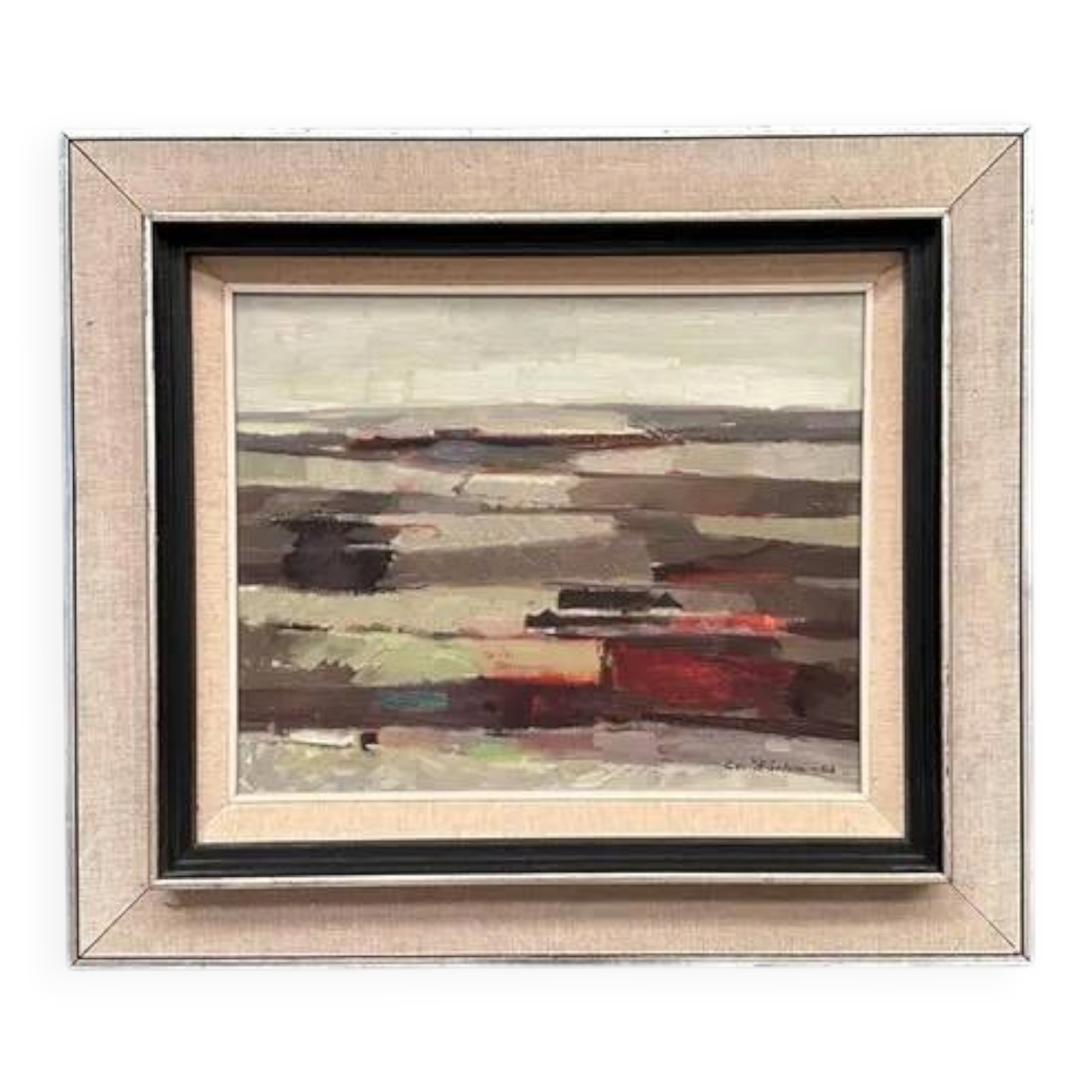 Original Swedish Oil on Panel – “Field Patches” by Evert Färhm (1901–1971) – Signed – 1968 – Vintage & Framed – 61 × 53 cm (24" × 20.9")