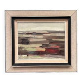 Huile sur panneau d'origine suédoise – « Field Patches » par Evert Färhm (1901–1971) – Signé – 1968 – Vintage et encadré – 61 × 53 cm (24" × 20,9")