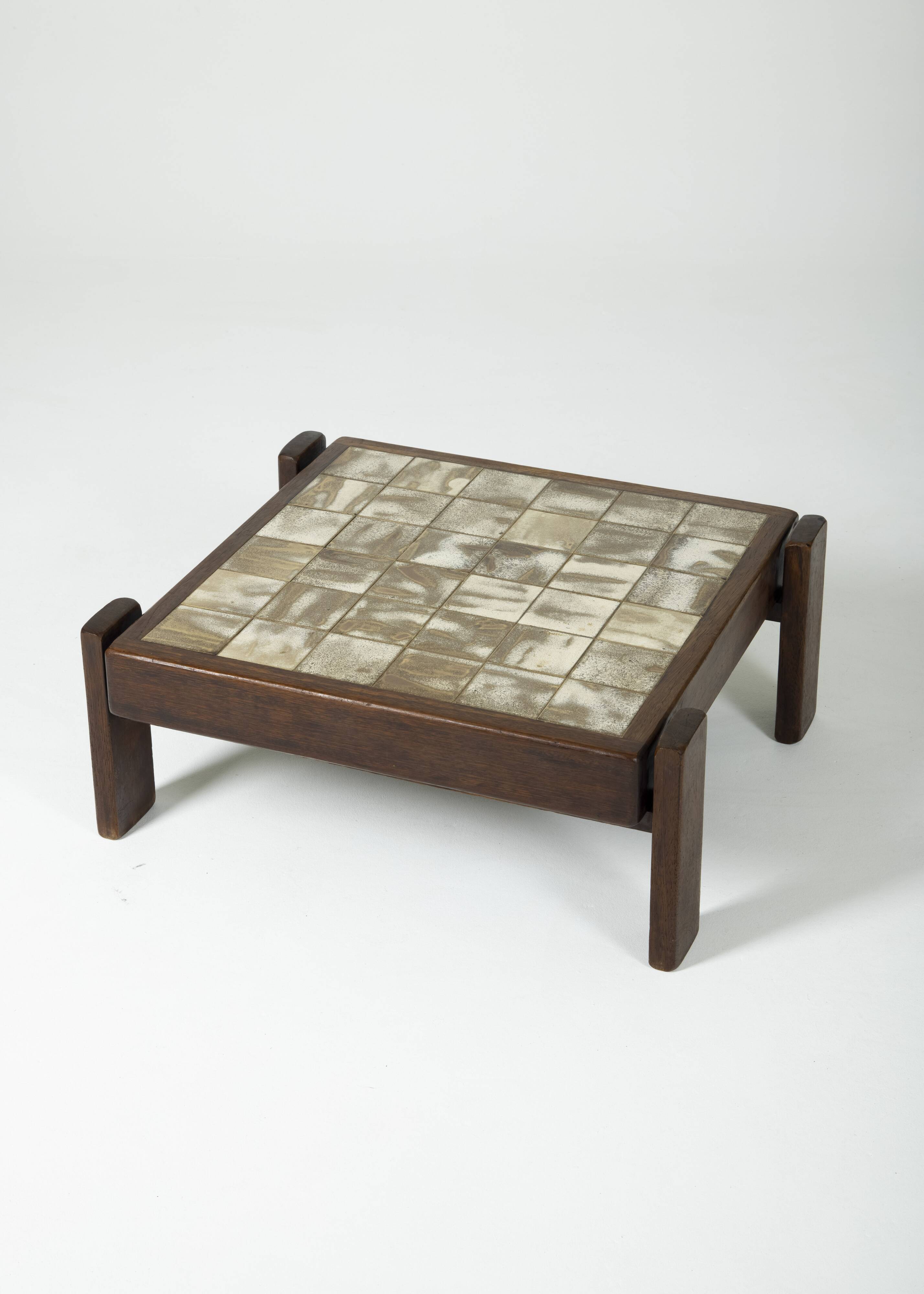 Ceramic and solid wood coffee table, 1960s