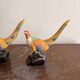 Paire Faisans Barbotine Faïence Art Déco Oiseaux 1930