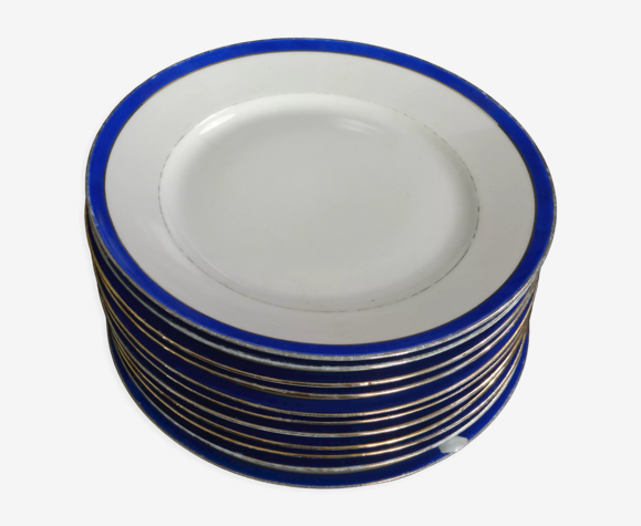 11 assiettes à dessert en porcelaine de Limoges, Bleu de Four, ø 23,5 cm
