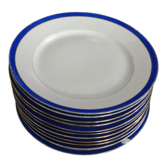 11 assiettes à dessert en porcelaine de Limoges, Bleu de Four, ø 23,5 cm