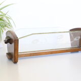 Trinket bowl wooden and glass with chiseled ornaments