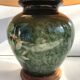 Ancient painted pottery Drimmer + wood + shade vintage pedestal vase lamp