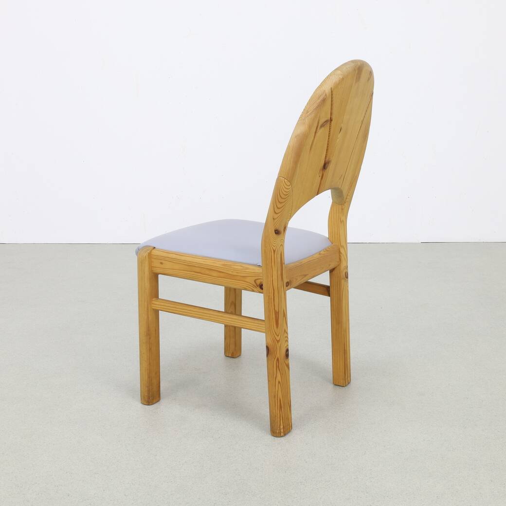 4x Brutalist pine dining chairs, 1970s
