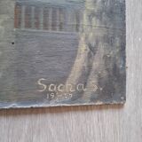Painting on a plaque: Alsatian house
