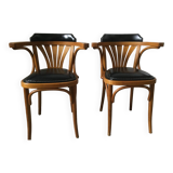 Paire de fauteuils bistrot en bois courbés