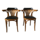 Pair of curved wooden bistro armchairs