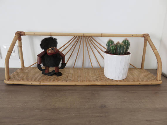 50 - 60's rattan wall shelf
