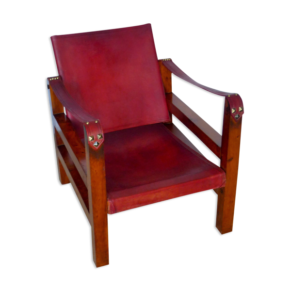 Fauteuil relax cuir et bois