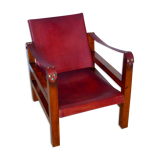 Leather and wood relaxed armchair