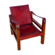 Leather and wood relaxed armchair