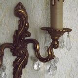 Pair of French Vintage Double Acanthus Leaf Bronze & Crystal Wall Lights 51