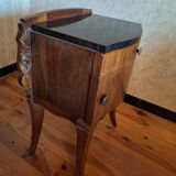 Black marble and burl walnut bedside table