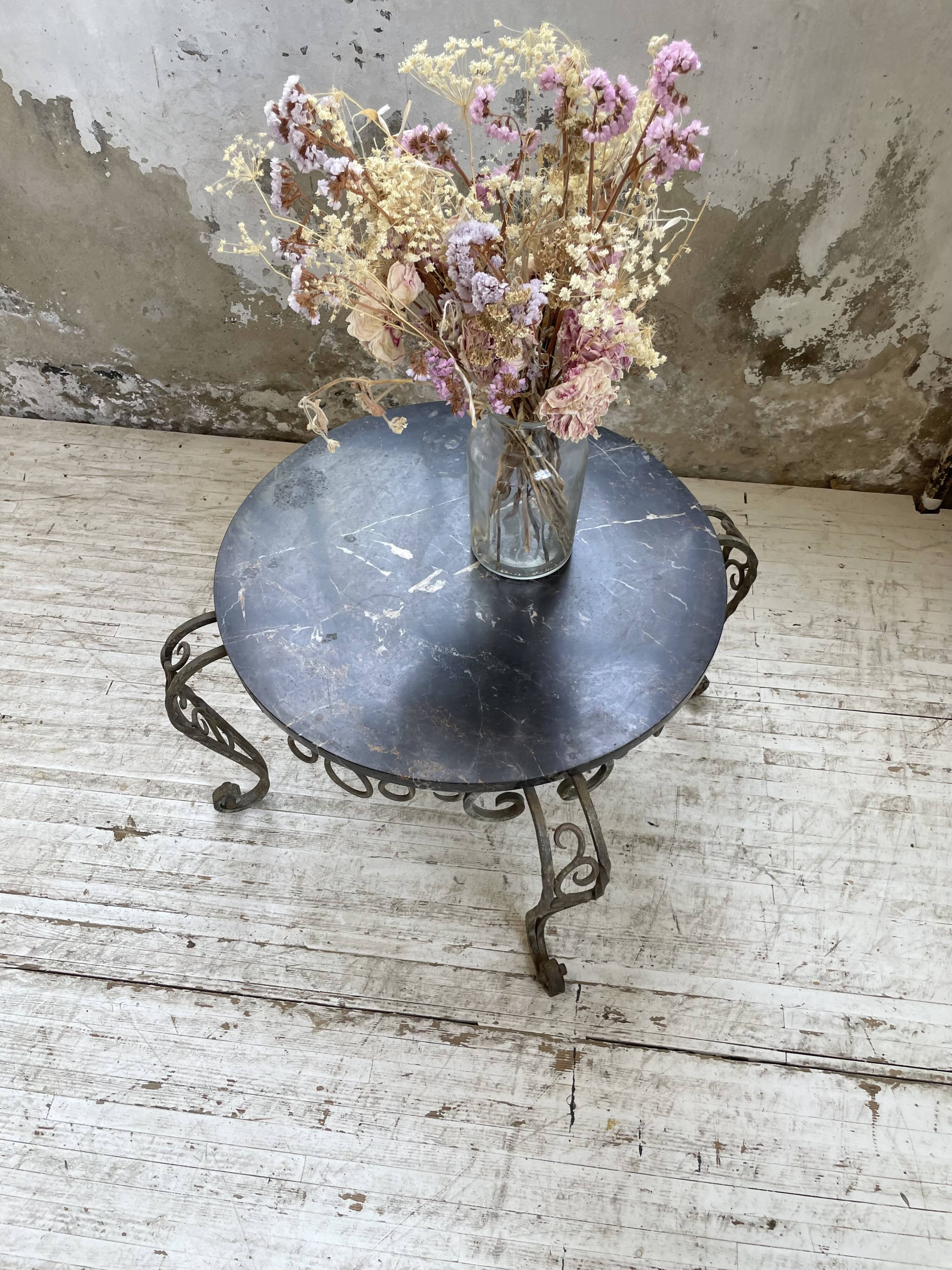 René Drouet coffee table in metal and black marble.