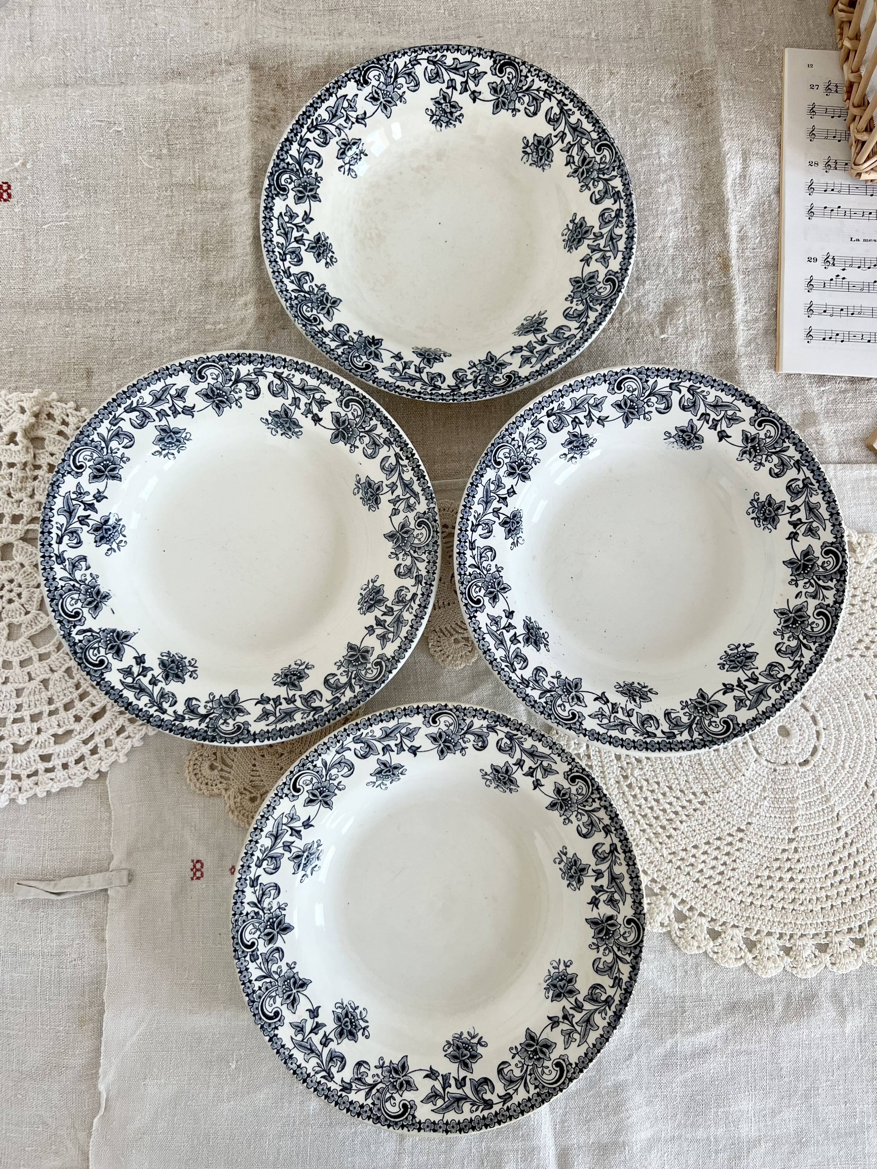 4 vintage soup plates iron earth Saint-Amand - Jane model