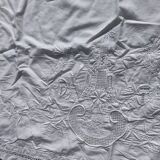 Large pillowcase, white cotton cushion cover, art deco flower embroidery