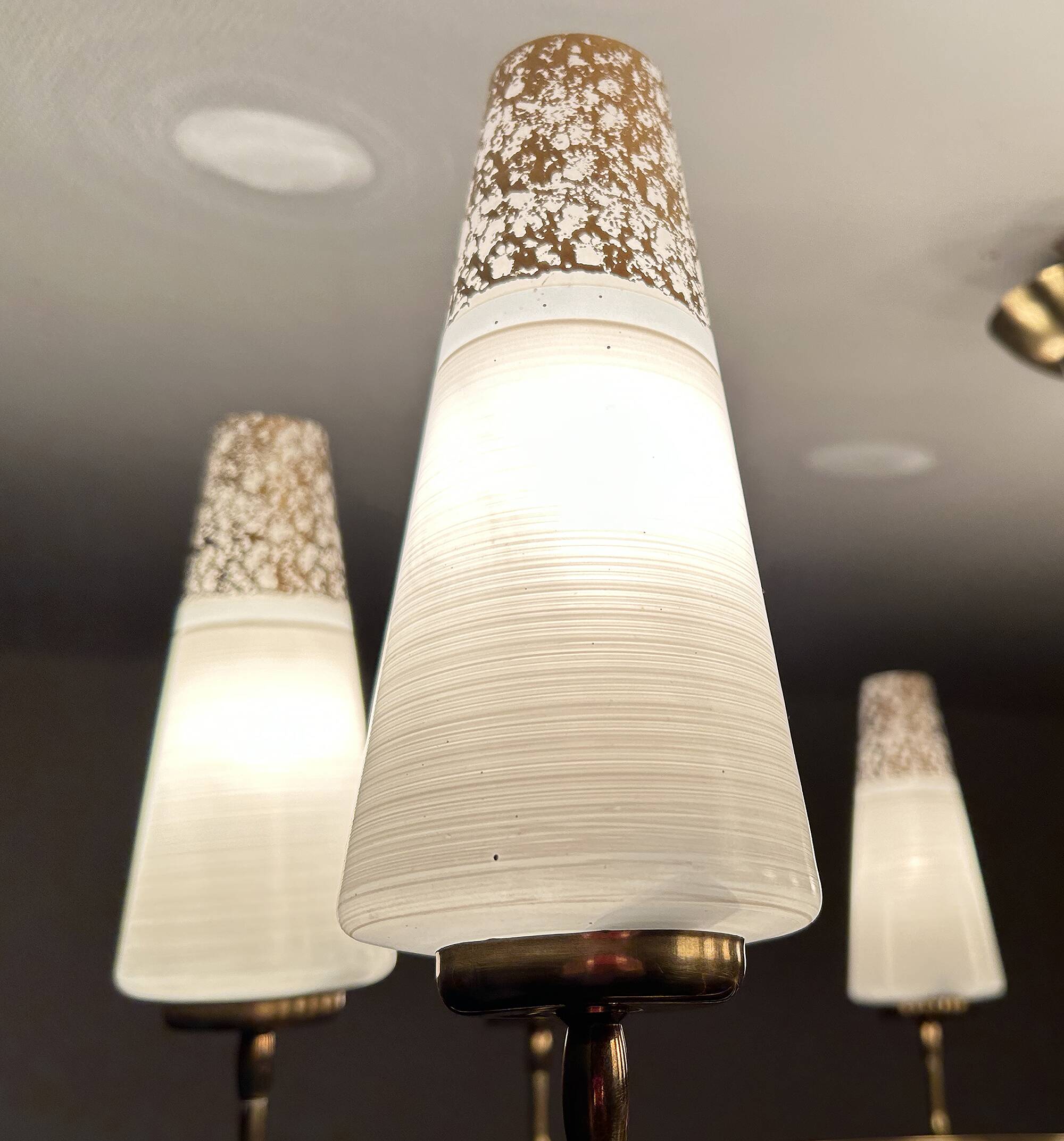 Large Vintage Italian Pendant Light, 1950s, Brass Glass