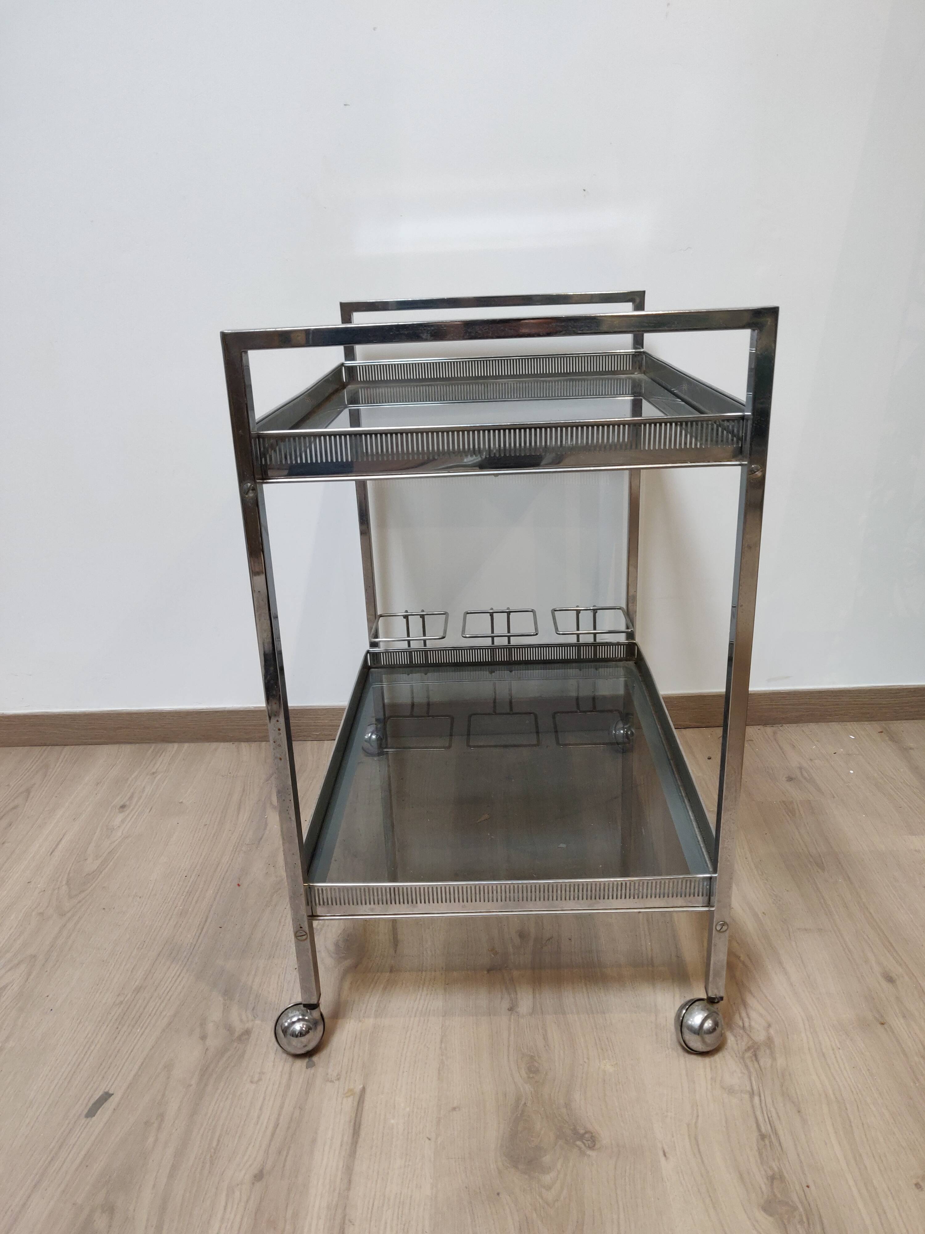 Dessert bar in chromed metal and smoked glass circa 1960