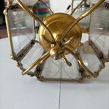Hexagonal carved glass metal lantern in very good condition