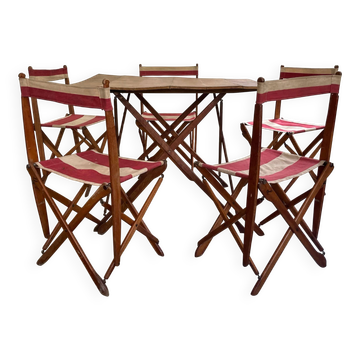 Ensemble de terrasse d'extérieur authentique français, 5 chaises et une table