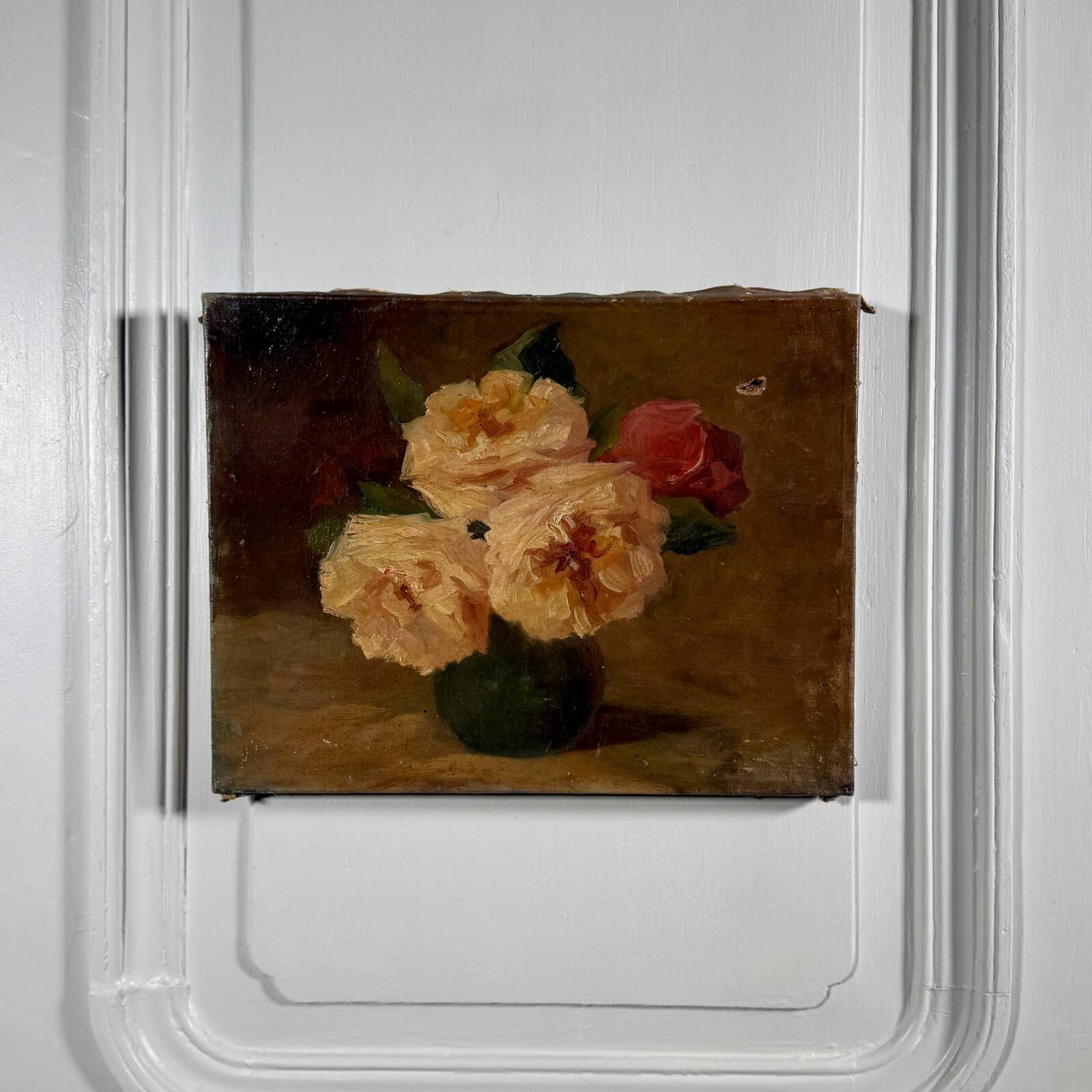 Oil on canvas still life with roses, late 19th century.
