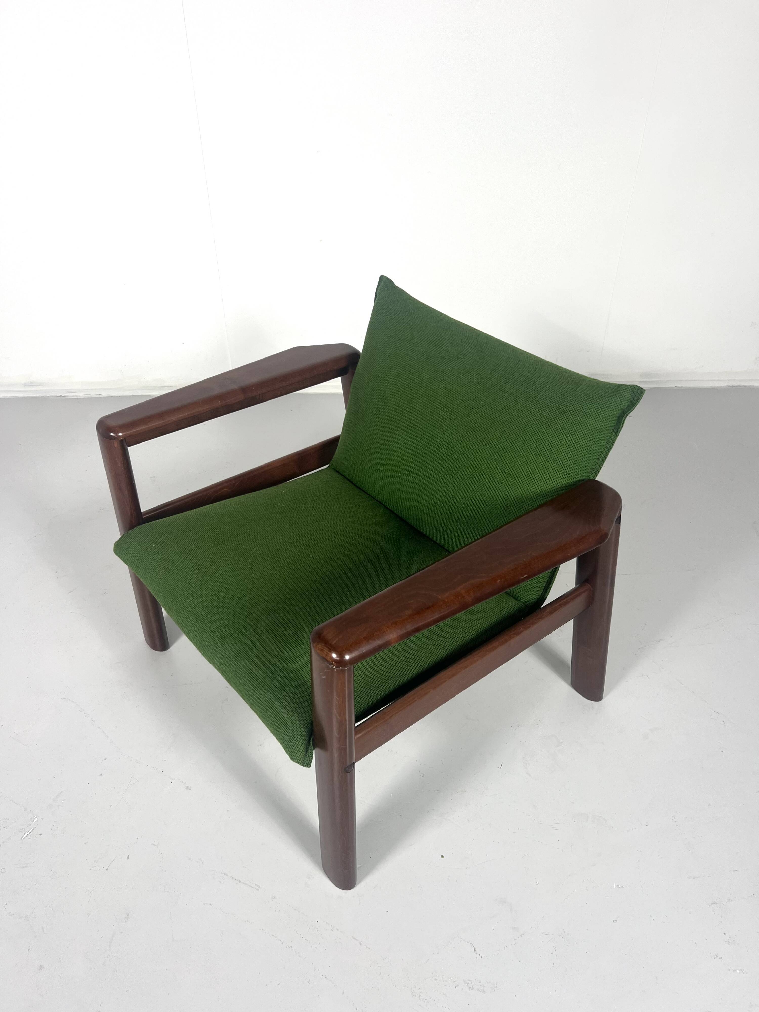 Mid-Century Armchair, Green Fabric & Wood, Italy, 1960