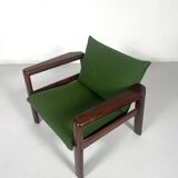 Mid-Century Armchair, Green Fabric & Wood, Italy, 1960