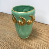 Green and gold ceramic vase