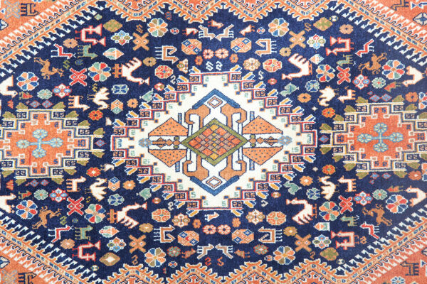 Petit médaillon de laine fine zone tapis traditionnel bleu orangé Tribal tapis- 52x125cm