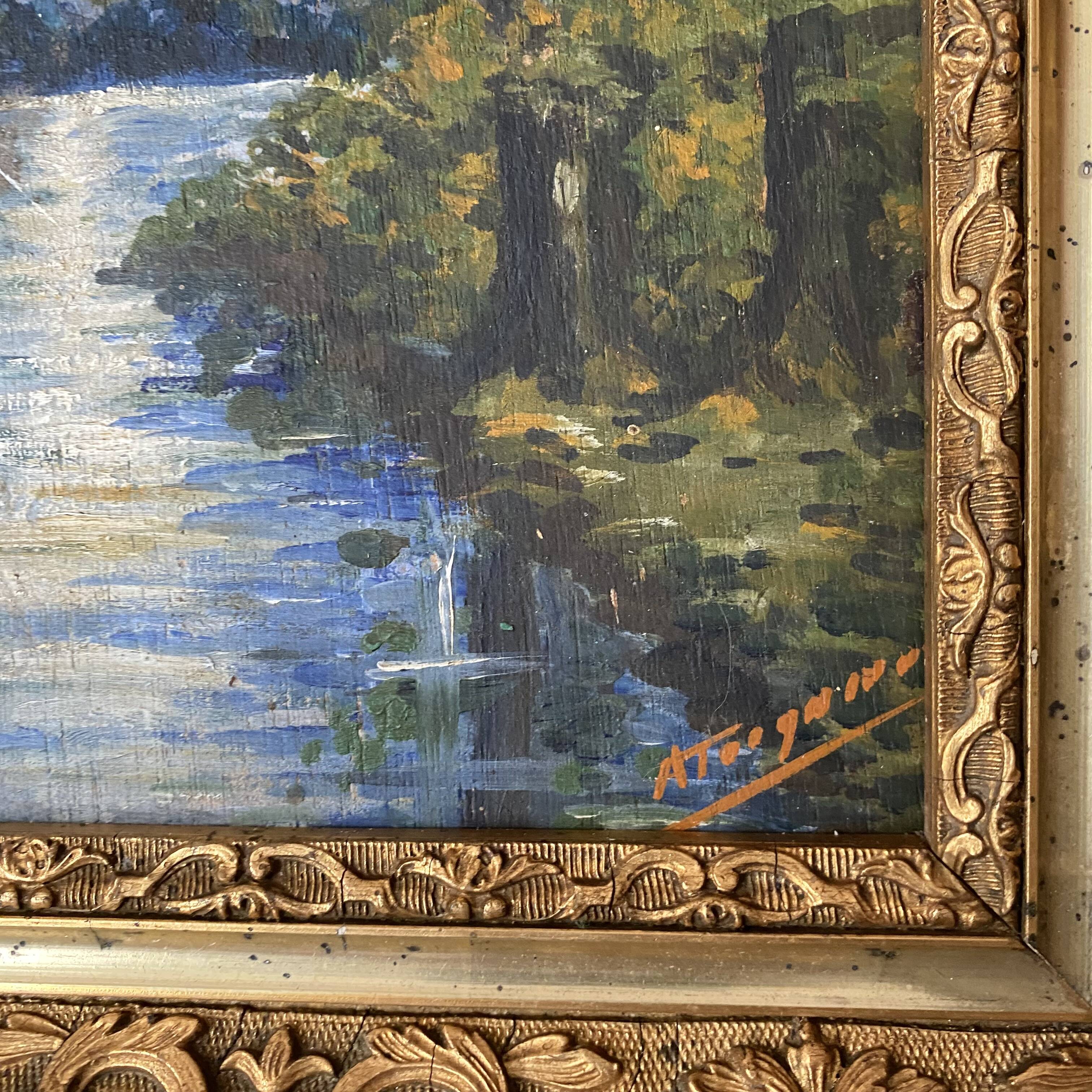 Framed old painting landscape 34X28 cm