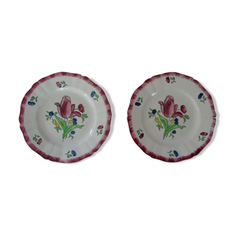 2 plates dessert gien lorraine decoration red flowers