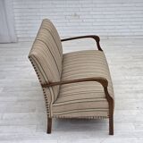 1950s, Danish 2-seater sofa, beige furniture wool fabric, beech wood legs.