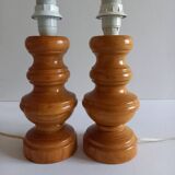 Pair of wooden lamp legs turned vintage 70s