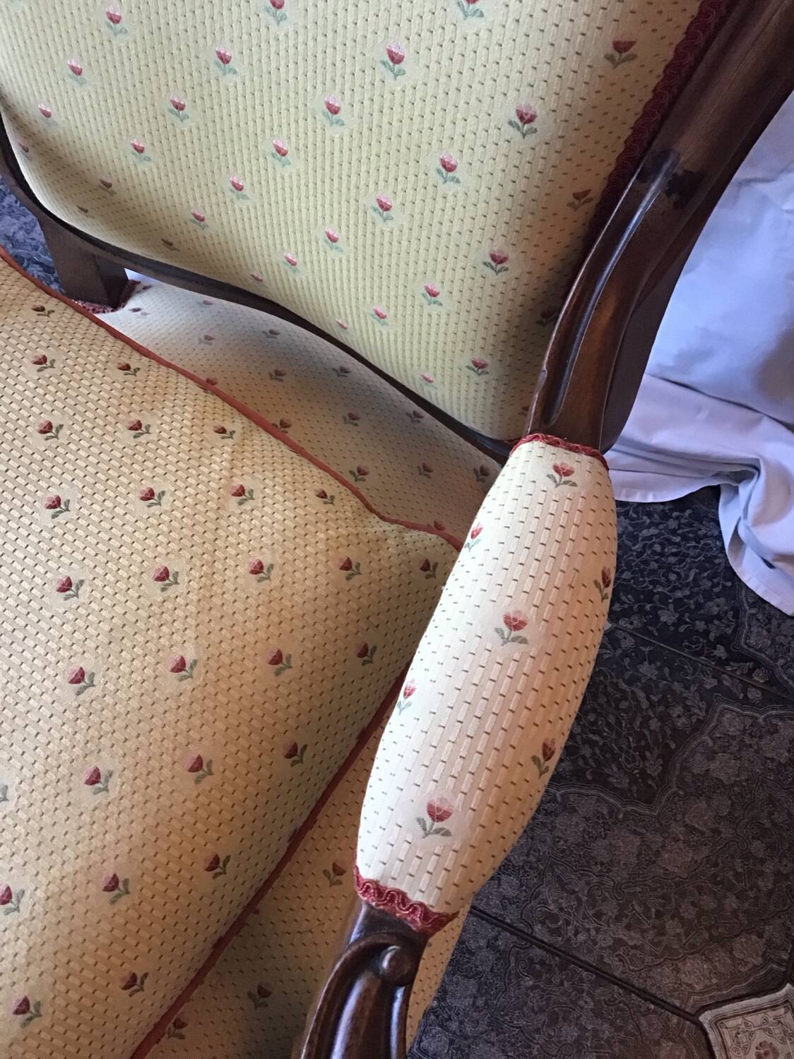 19th century Louis Philippe style armchair with purple backrest