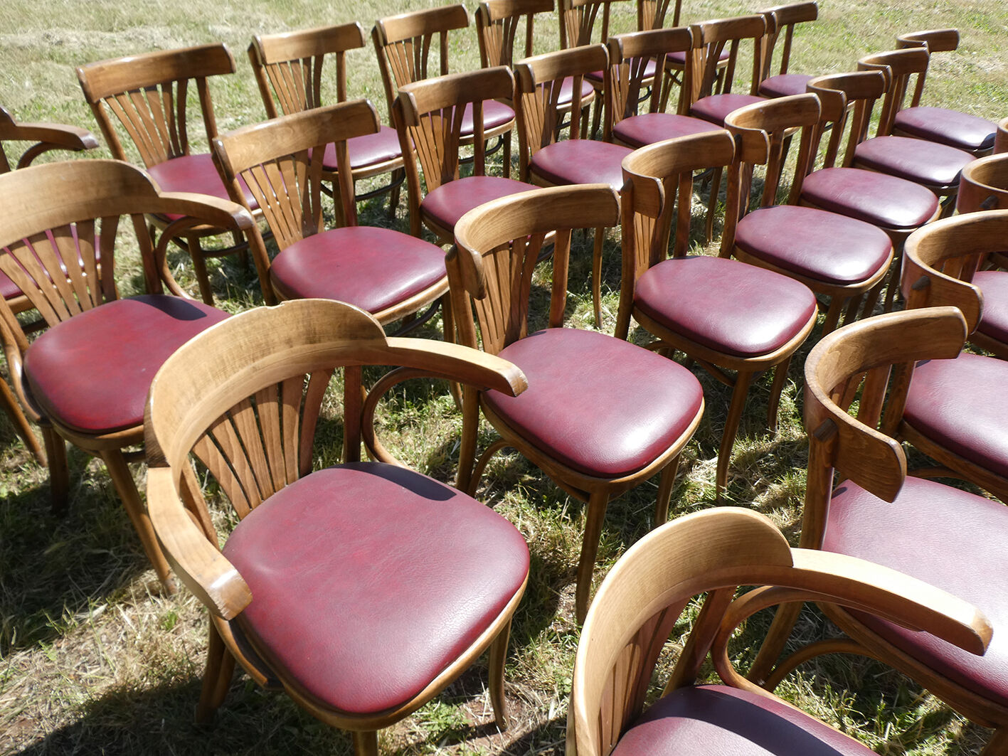 Set of 41 bistro chairs seated red skaï