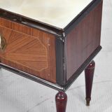 Set Of 2 Italian Midcentury Walnut Burl And Brass Bedside Tables / Cabinets