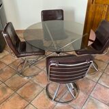 Tripod roundtable steel and glass 1970